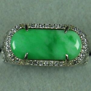 S925 Silver Certified Green Natural A Jade jadeite Adjustable Ring